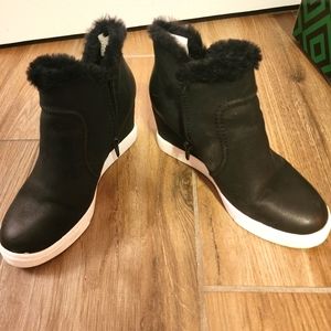 A.N.A. Black Memory Foam Wedge Booties - Size 6.5